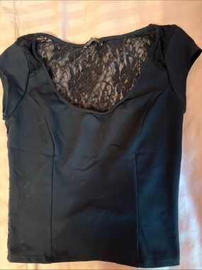 bebe Black Scoopneck Lace-Back Stretch Top